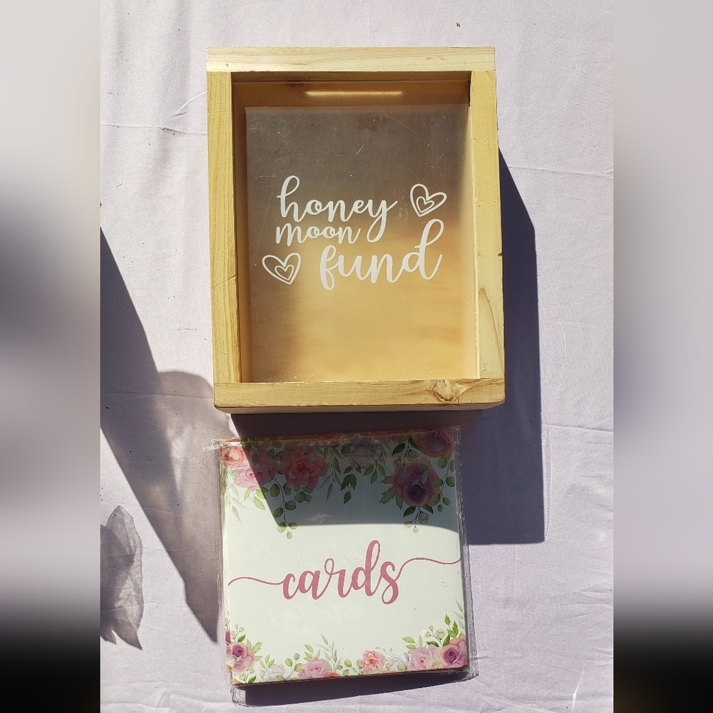 Wooden Honeymoon Fund Box and Floral Card Set